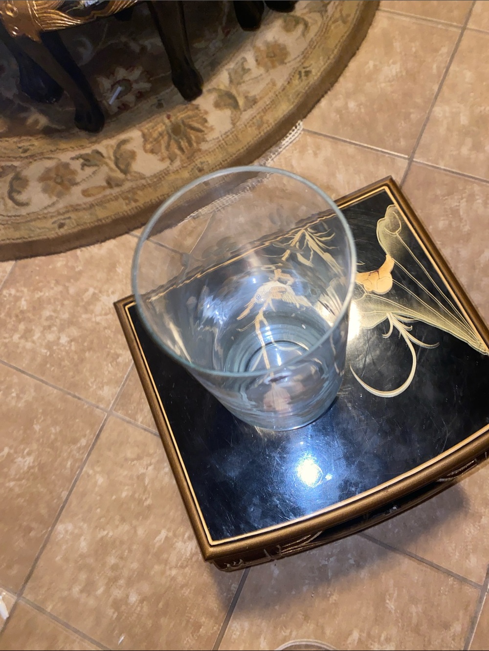 Etched Clear Glass Floral Cylinder Vase - Clear - Picture 4 of 6
